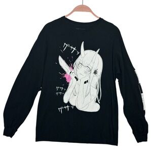 Lewd Complex Anime Oni Girl Graphic Long Sleeve Shirt Black Sz  Medium Cotton